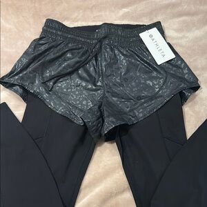 Athleta Black Rainer Athletic Leggings with Attached Shorts